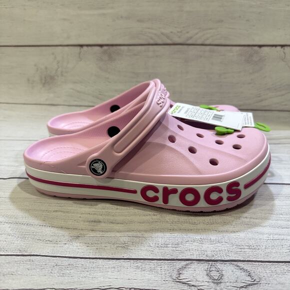 Crocs Bayaband Clogs Unisex Pink‎ w/Pink Stripe Beach Summer Hiking Casual Shoes - Picture 1 of 6